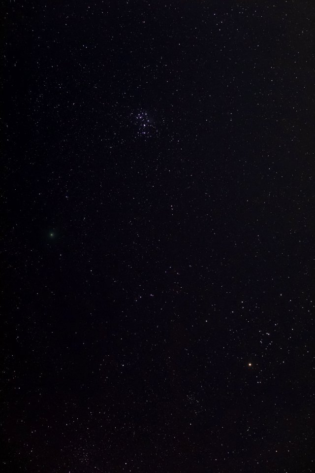 Comet 46/P Wirtanen, the Pleiades, and the Hyades on 12-17-18