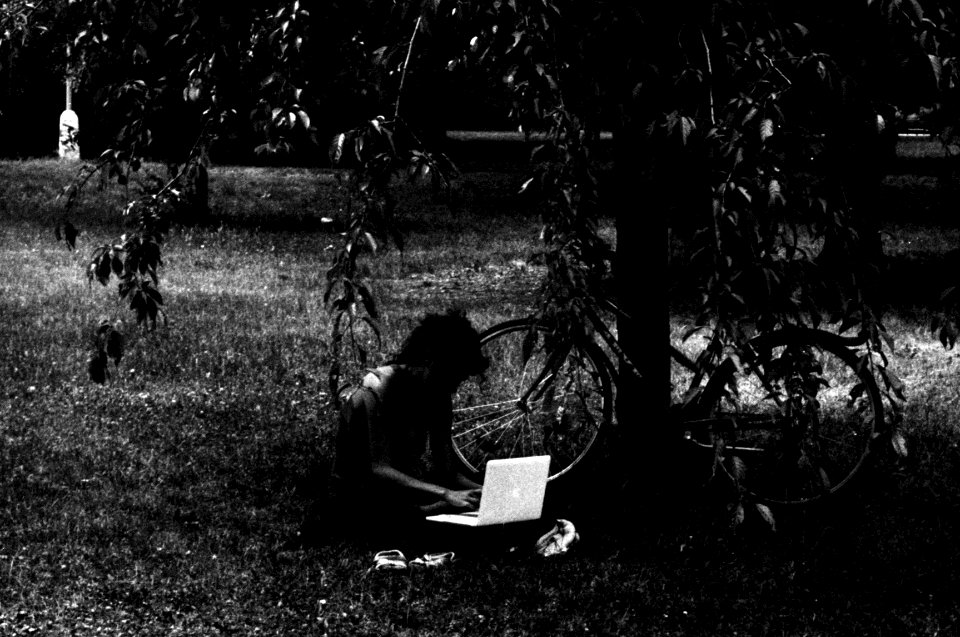 Kiev 4 + Helios-103 - Young Woman with MacBook in the Park