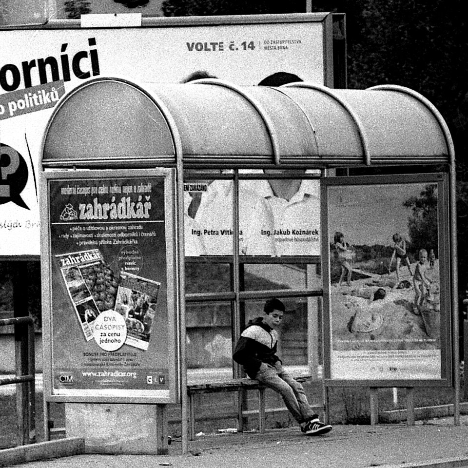 Kiev 4 + Jupiter-11 - Boy at Bus Stop 2