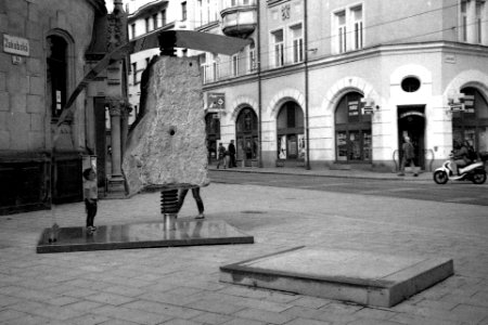 Canon Prima Zoom (Sure Shot) 76AiAF - Little Boy and Modern Sculpture photo