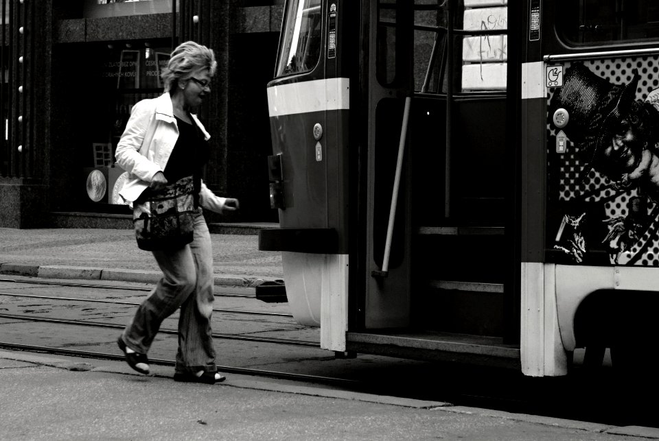 Sony Alpha A230 with Helios-44-2 - Woman Catching a Tram