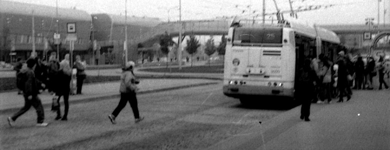 Ricoh TLS 401 with Helios 44-2 - Bus Stop Scene in Gloomy Day photo