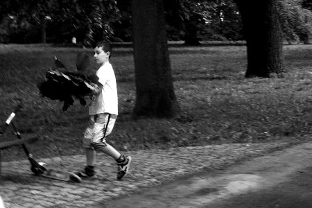 Olympus Mju II - Boy with Leaves