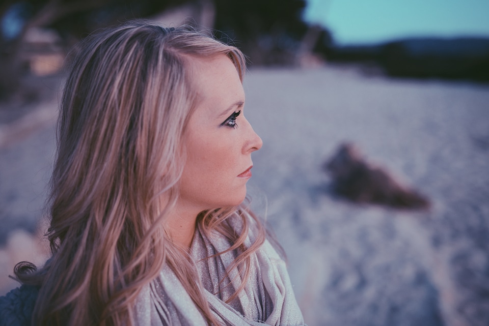 Thinking blonde long hair