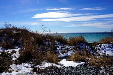 Melting snow on a warm February day near Pickering, Ontario.
