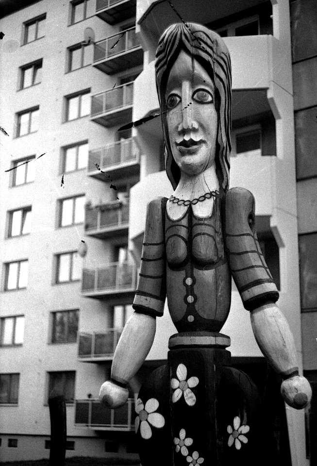 Kiev 4 + Helios-103 - Quite Bizzare Wooden Sculpture on Playground 2