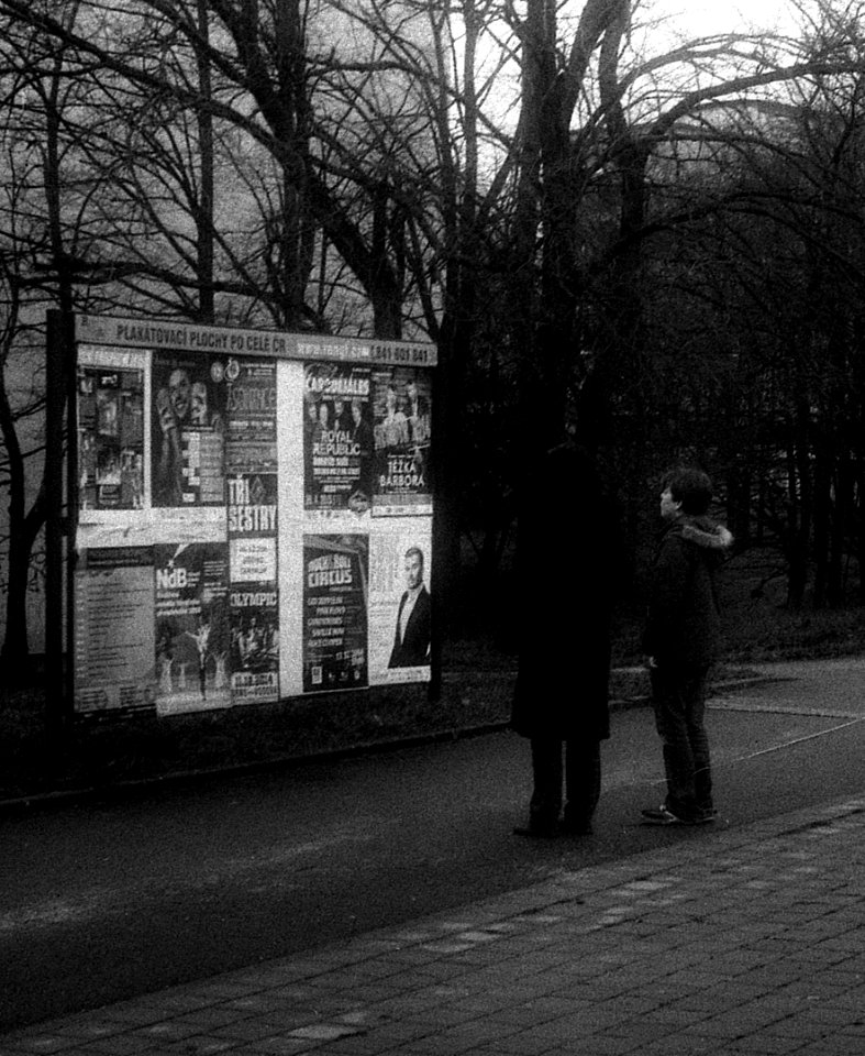 FED-5S + Industar-50 - Mother and Son Looking at Advertisements 2