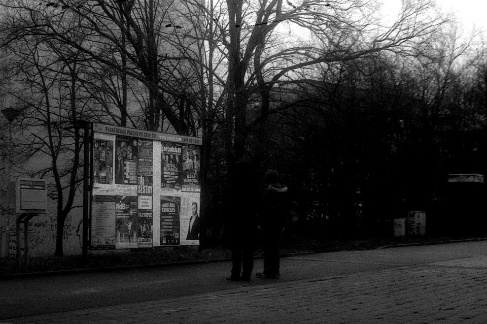FED-5S + Industar-50 - Mother and Son Looking at Advertisements 1
