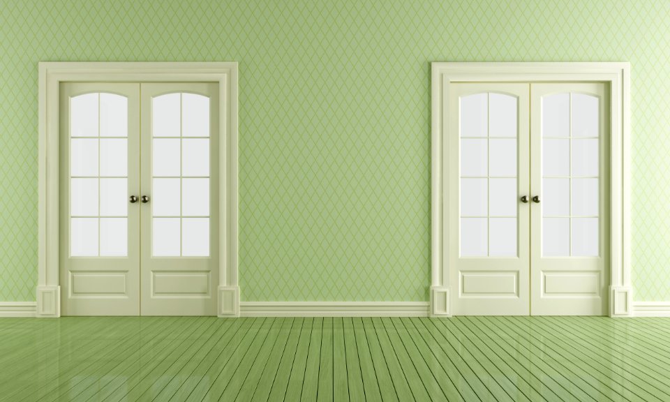 Green vintage room with sliding doors