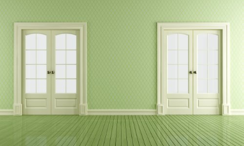 Green vintage room with sliding doors photo