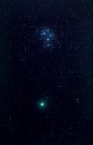 Comet 46/P Wirtanen and the Pleiades on 12-16-18
