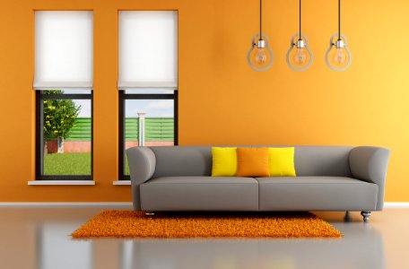 Minimalist orange living room photo