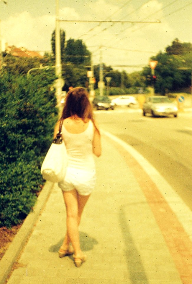 Vilia-Auto - Redscale - Girl at Bus Stop