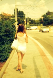 Vilia-Auto - Redscale - Girl at Bus Stop photo