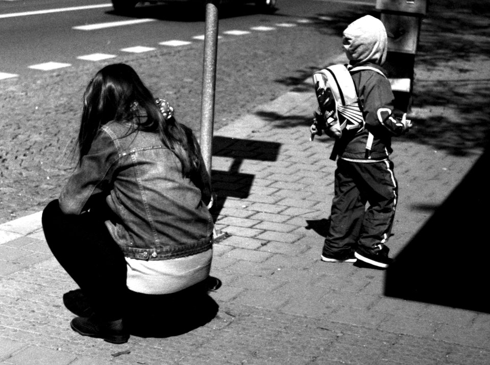 Zorki 4 + Industar-61 L/D - Mother with Son at Bus Stop