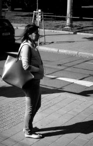 Zorki 4 + Industar-61 L/D - Woman at Tram Stop