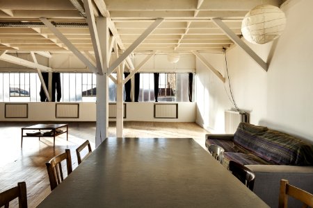 interior old loft, beams and wooden floor