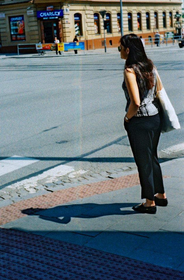 Pentacon Electra - Girl and Her Shadow at Crosswalk