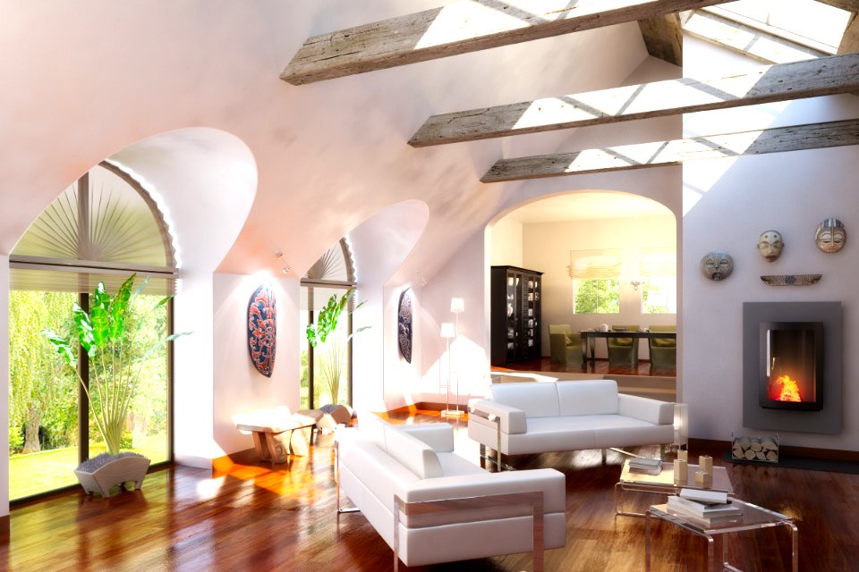 Loft designed with a fireplace