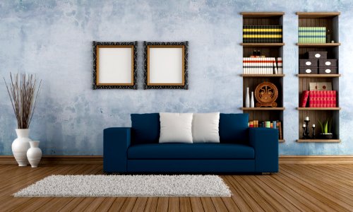 Vintage room with modern couch photo