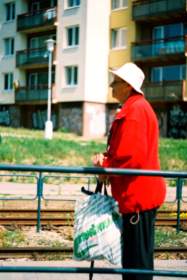 Praktica MTL 5 +  Helios 44-2 2/58 - Woman at Tram Stop