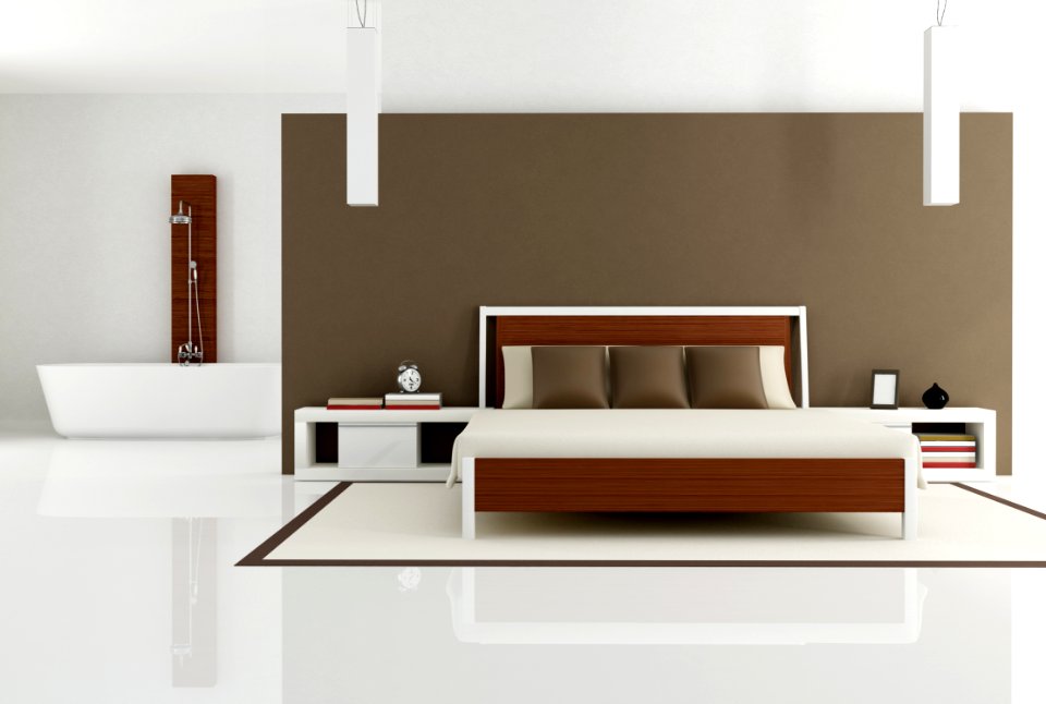 brown bedroom with fashion bathtub
