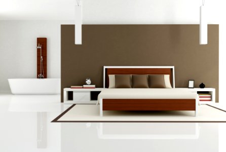 brown bedroom with fashion bathtub photo