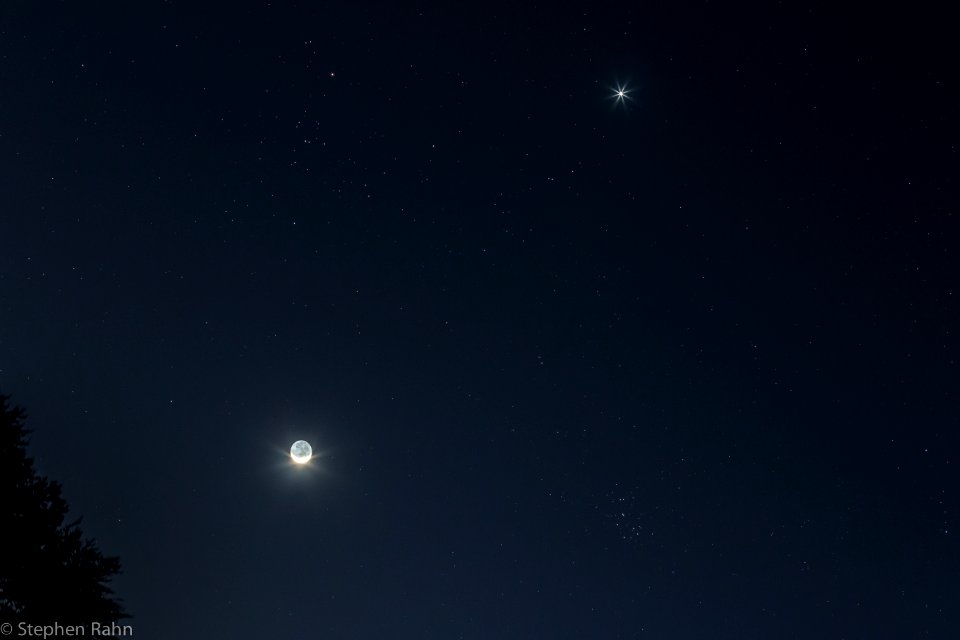 The Moon, Venus, Hyades, and the Pleiades