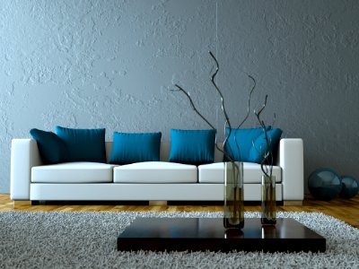 Modernes Wohnzimmer grau blau photo