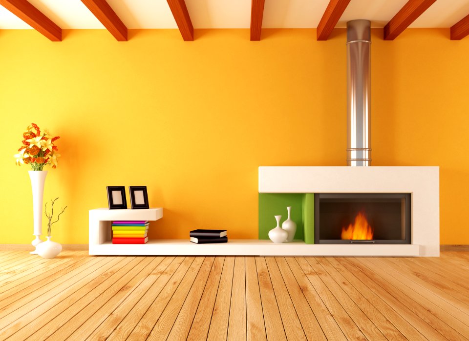 empty interior with minimalist fireplace