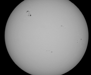 Black and white Sun as seen through a white light filter.