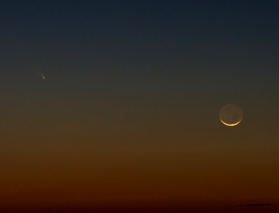 Comet PANSTARRS and 2% illuminated Waxing Crescent Moon - March 12th, 2013