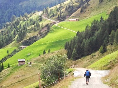 Walking in Sud-Tirol. One of the rare moment with sunshine of a rainy sommer holiday.