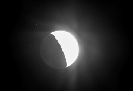 Over-exposed Moon on 5-10-19 to show stars in the Beehive Cluster.