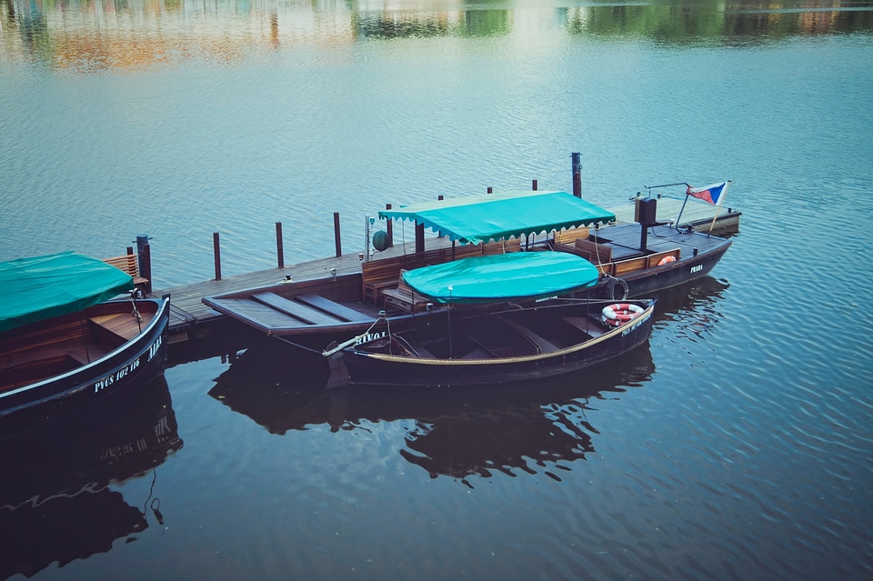 Pier fishing boats water photo