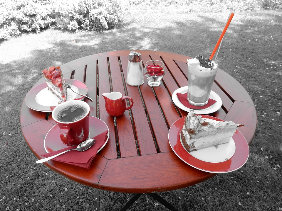 Cake drink coffee outside catering