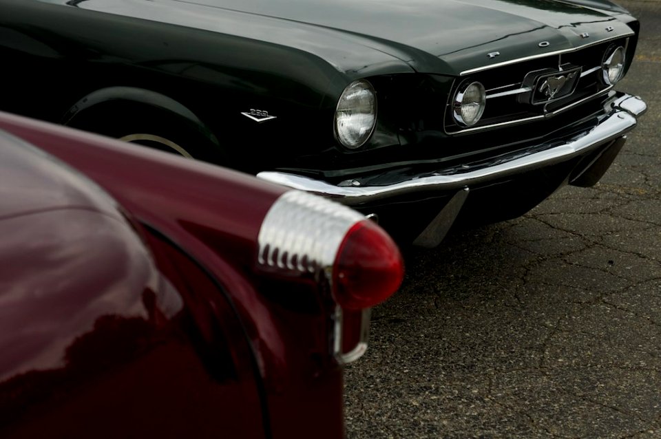 1953 Oldsmobile Ninety Eight sedan, 1965 Ford Mustang