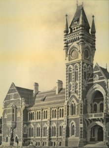 University of Otago Clock Tower during construction c1879 photo