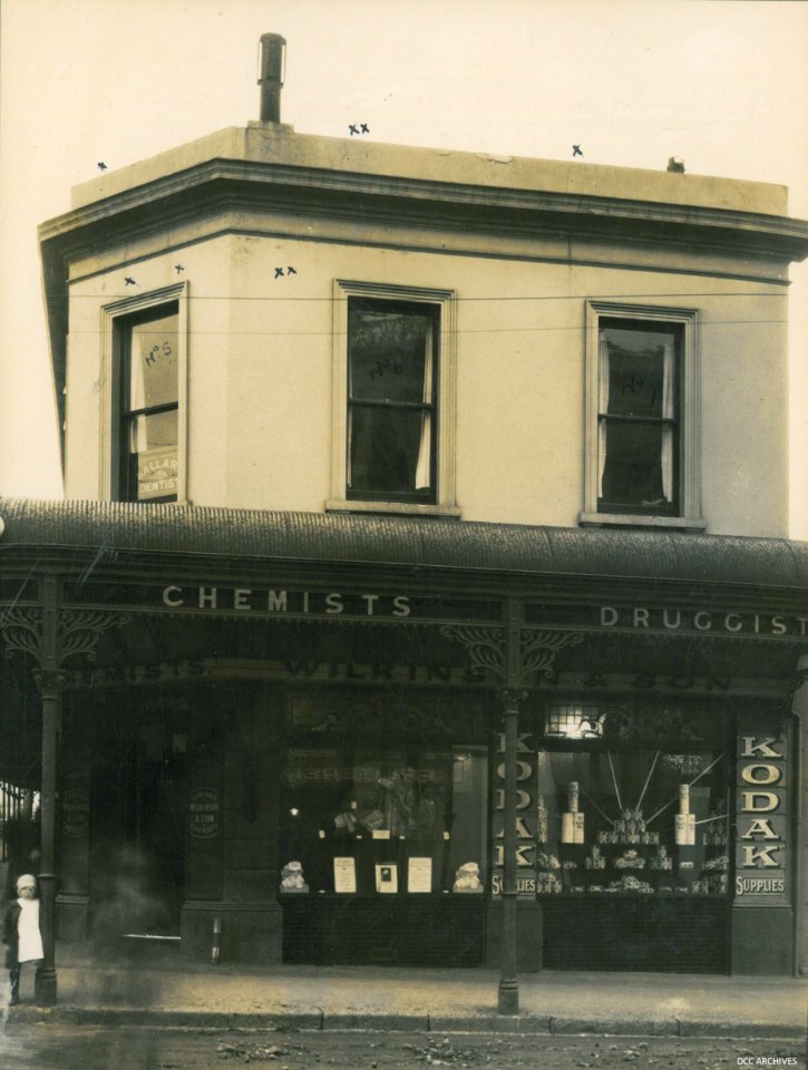 Wilkinson Chemists, corner George and Frederick Streets, 1927