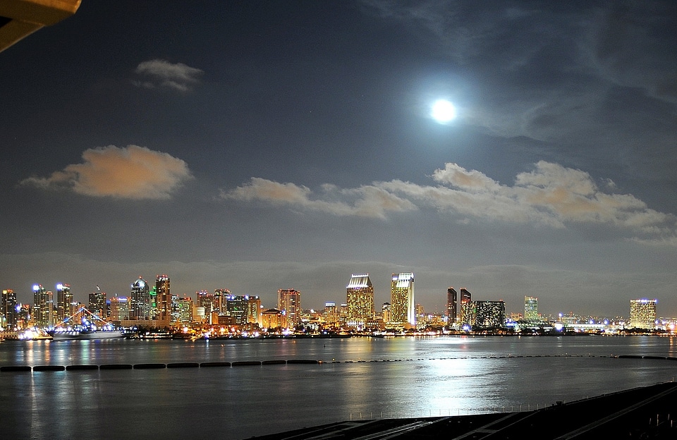 Night full moon reflection