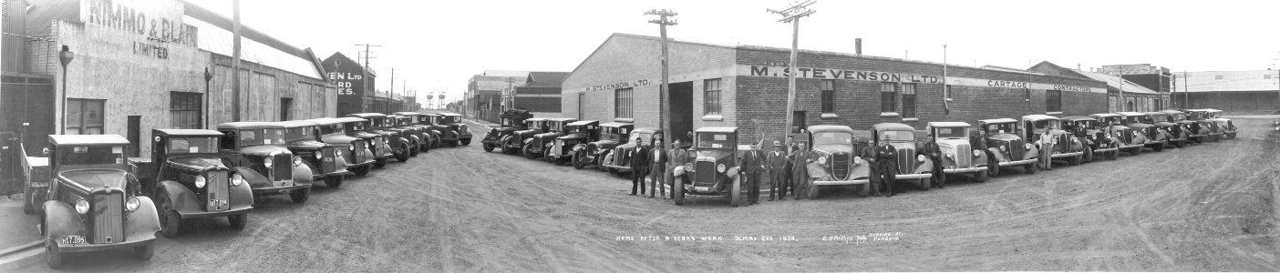 Employees of M Stevenson Cartage Contractors Ltd  “Home After a Year’s Work, Xmas Eve 1938"