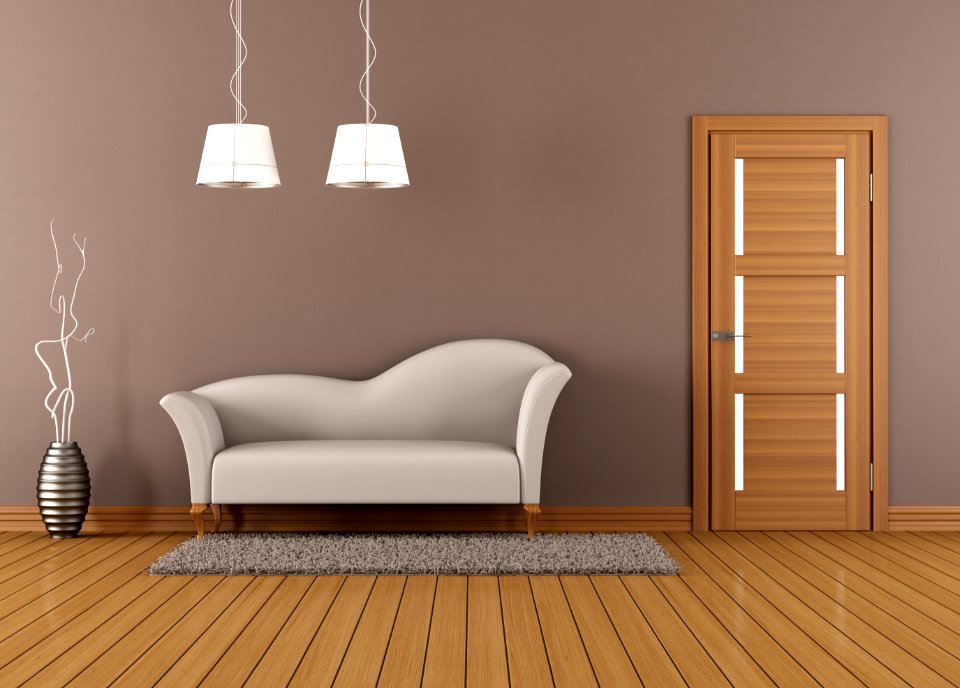 Brown living room with white sofa