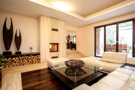 Travertine house: beige living room photo