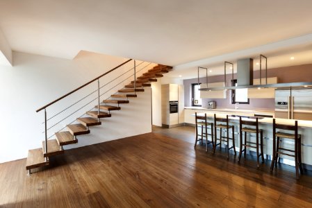 interior, modern loft, view of the kitchen photo