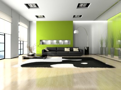 Modern interior with sofa and white carpet 3D