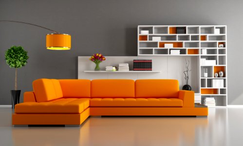 Orange and brown living room photo