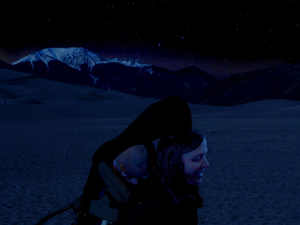 Woman and Baby Enjoying the Dunes at Night