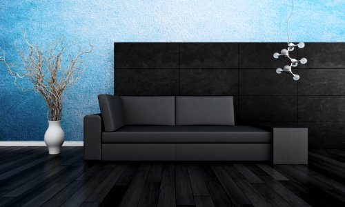 Modern couch in front of wall | 3d interior