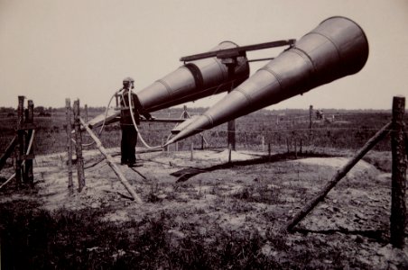 Giant listening horns like this were used to listen for approaching aircraft during the Great War once aircraft were used for more than just recon and became weapons photo
