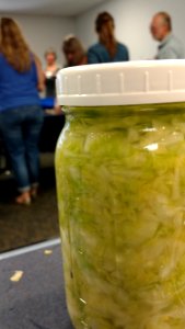 Jar of sauerkraut close up photo
